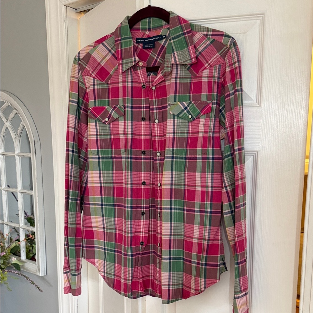 Ralph Lauren Pink and Green Plaid Button Down Shirt